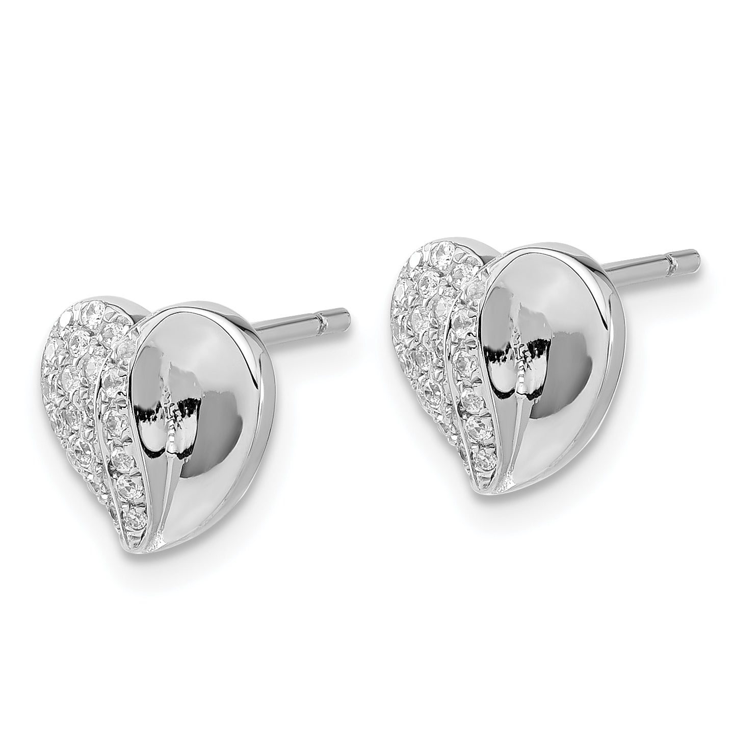 Sophia Jewelers Sterling Silver CZ Heart Earrings with Polished Rhodium Finish