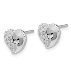 Sophia Jewelers Sterling Silver CZ Heart Earrings with Polished Rhodium Finish