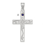 Sterling Silver Rh-plt/14k Bezel Crystal Family Cross Pendant