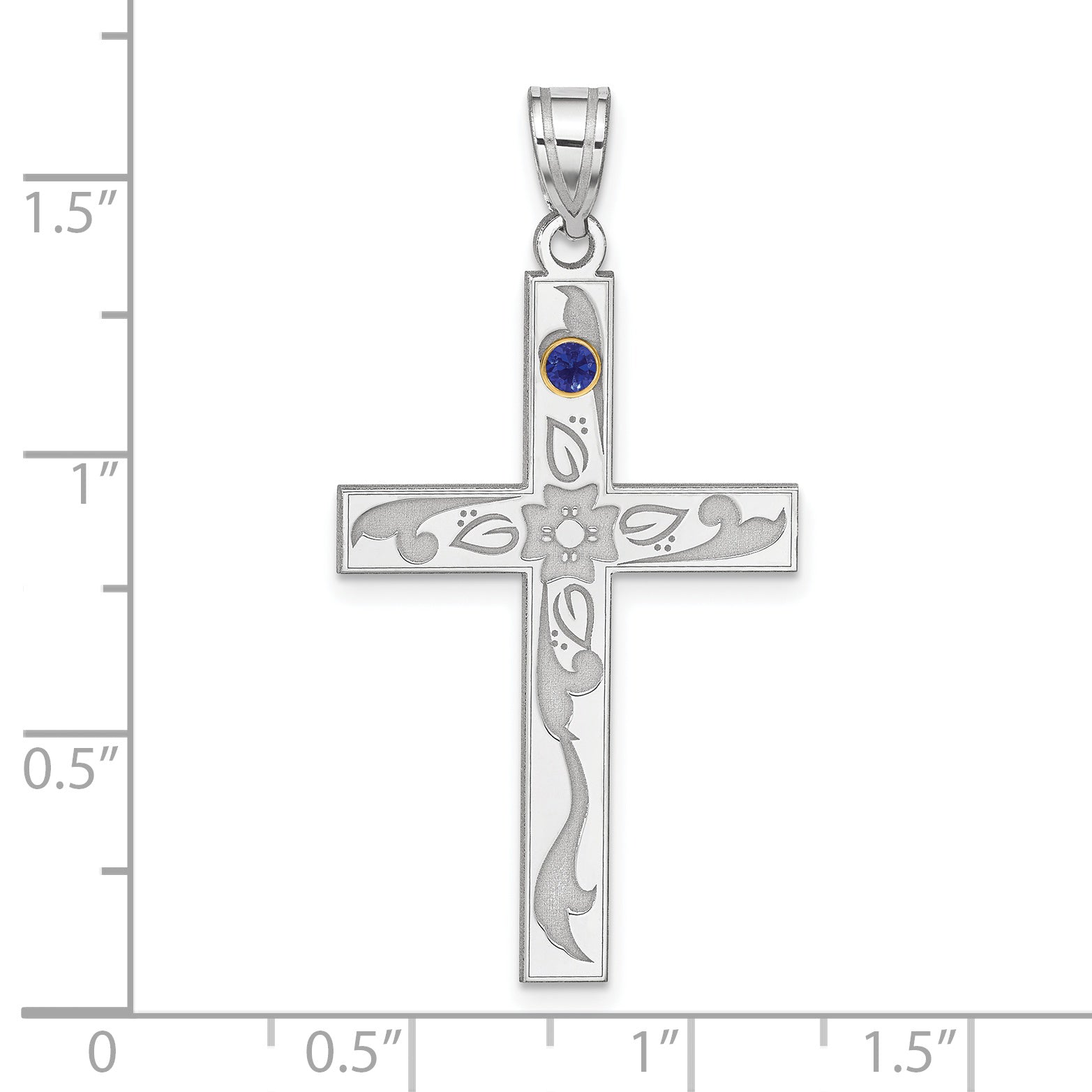 Sterling Silver Rh-plt/14k Bezel Crystal Family Cross Pendant Secondary image