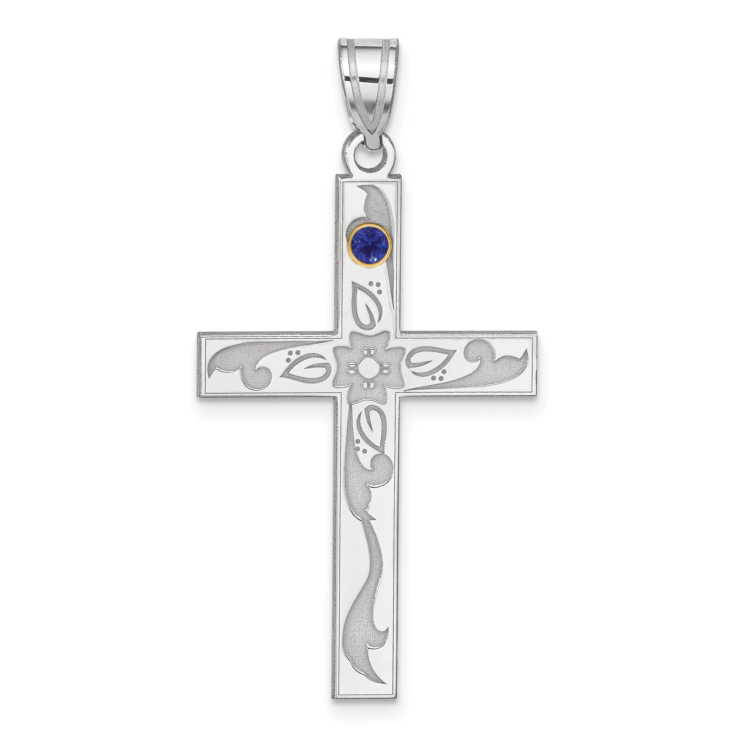 Sterling Silver Rh-plt/14k Bezel Crystal Family Cross Pendant Main image
