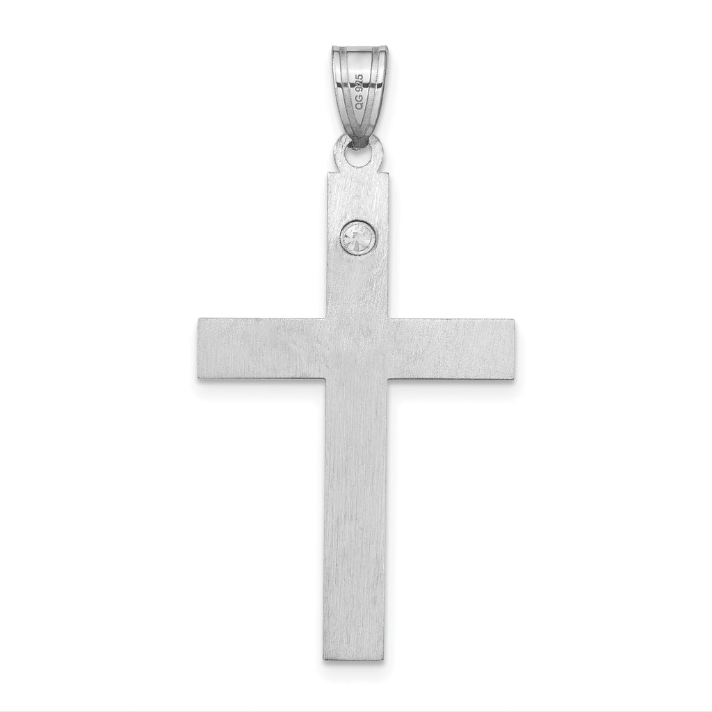 Sterling Silver Rh-plt Crystal Family Cross Pendant