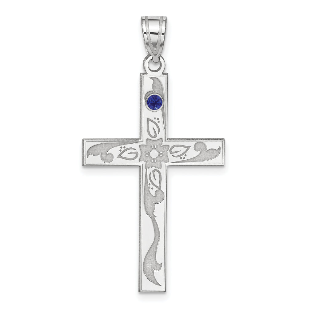 Sterling Silver Rh-plt Crystal Family Cross Pendant