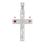 Sterling Silver Rh-plt/14k Bezel Crystal Family Cross Pendant