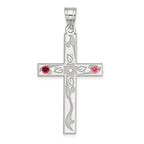 Sterling Silver Rh-plt/14k Bezel Crystal Family Cross Pendant