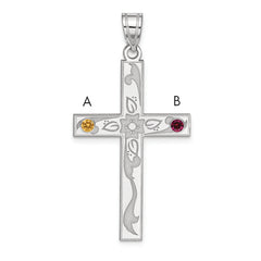 Sterling Silver Rh-plt Crystal Family Cross Pendant