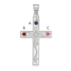 Sterling Silver Rh-plt/14k Bezel Crystal Family Cross Pendant
