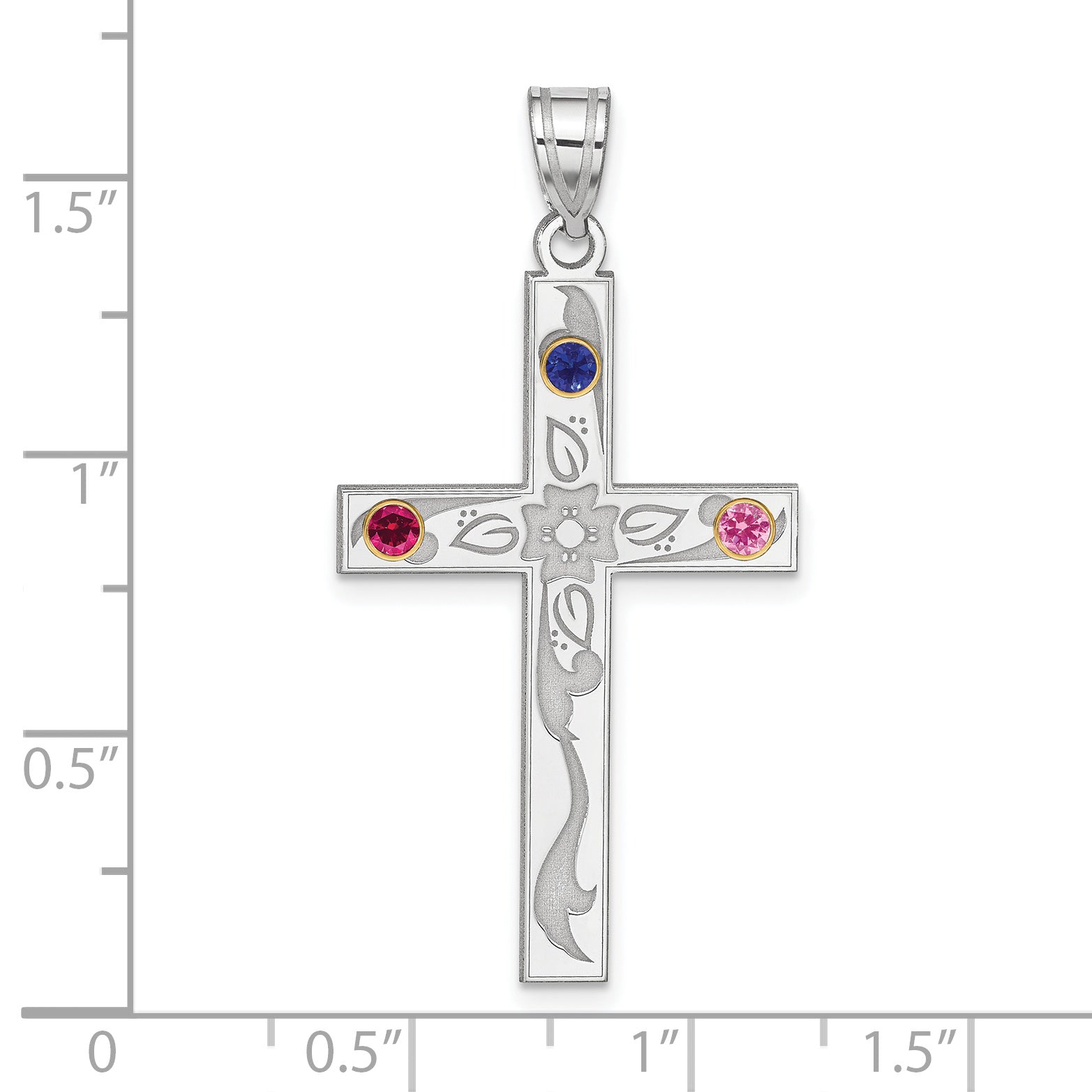 Sterling Silver Rh-plt/14k Bezel Crystal Family Cross Pendant Secondary image