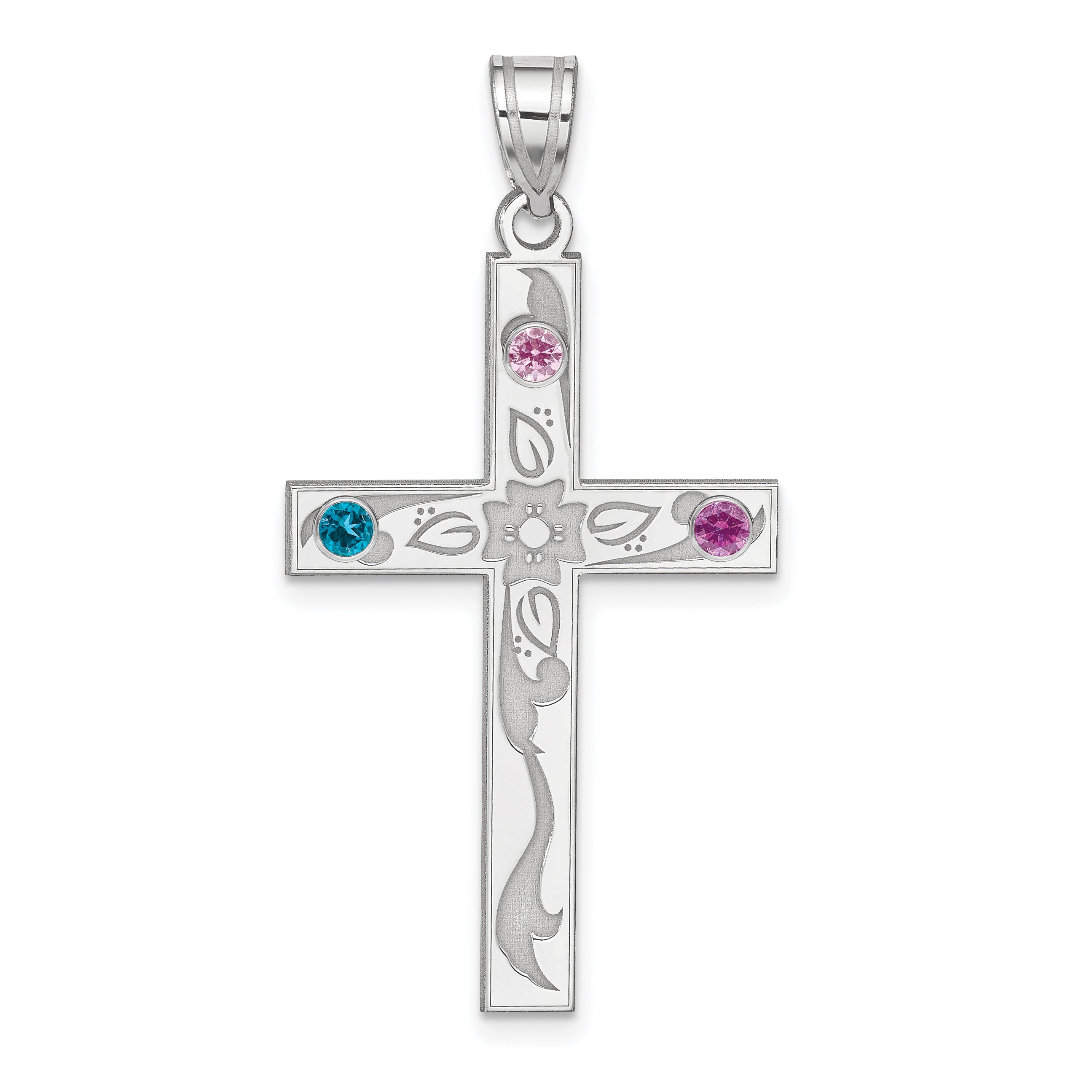 Sterling Silver Rh-plt Crystal Family Cross Pendant Main image
