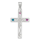 Sterling Silver Rh-plt Crystal Family Cross Pendant