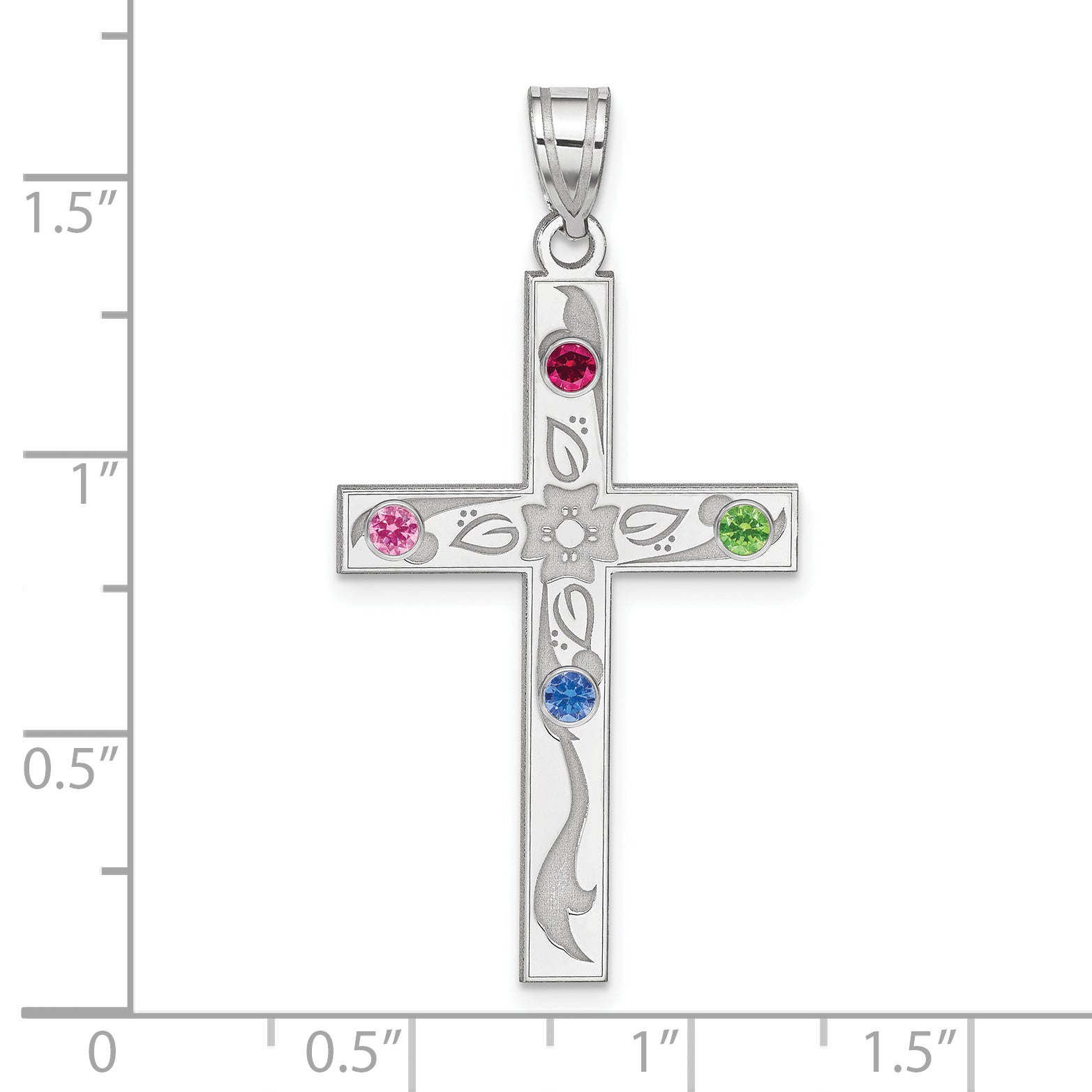 Sterling Silver Rh-plt Crystal Family Cross Pendant Secondary image