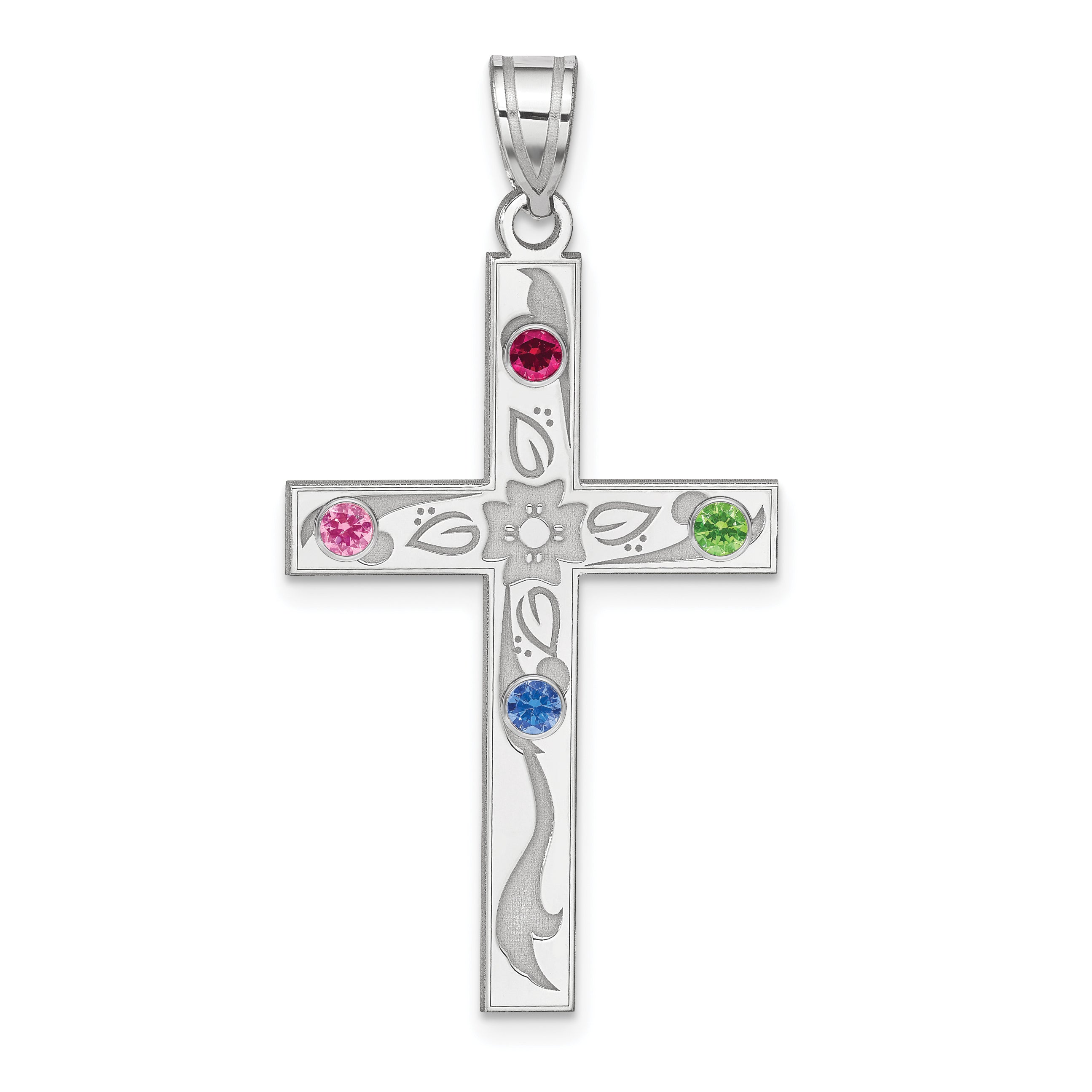 Sterling Silver Rh-plt Crystal Family Cross Pendant Main image