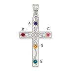 Sterling Silver Rh-plt/14k Bezel Crystal Family Cross Pendant