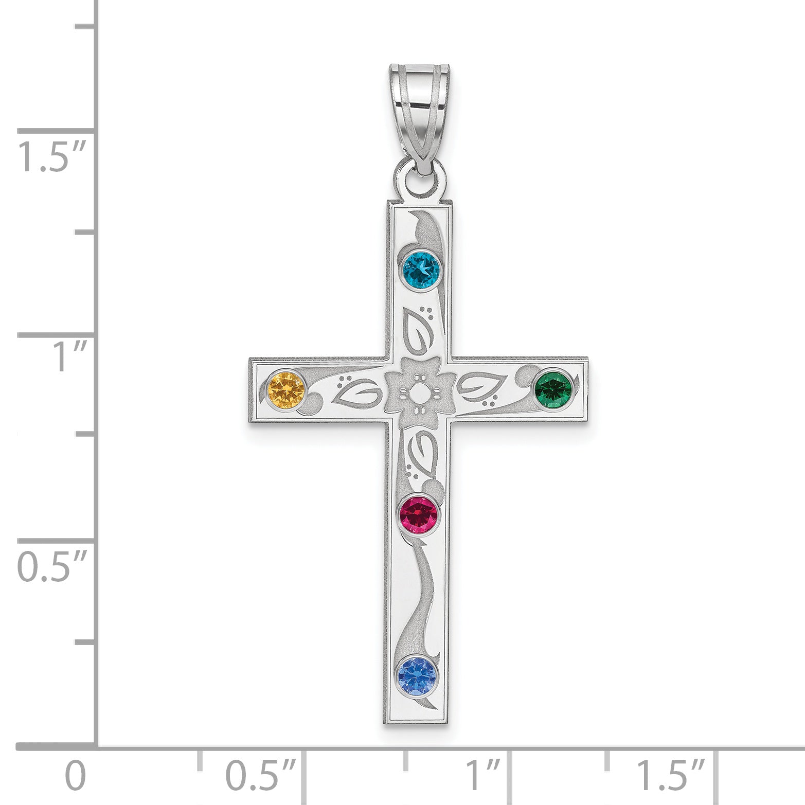 Sterling Silver Rh-plt Crystal Family Cross Pendant Secondary image
