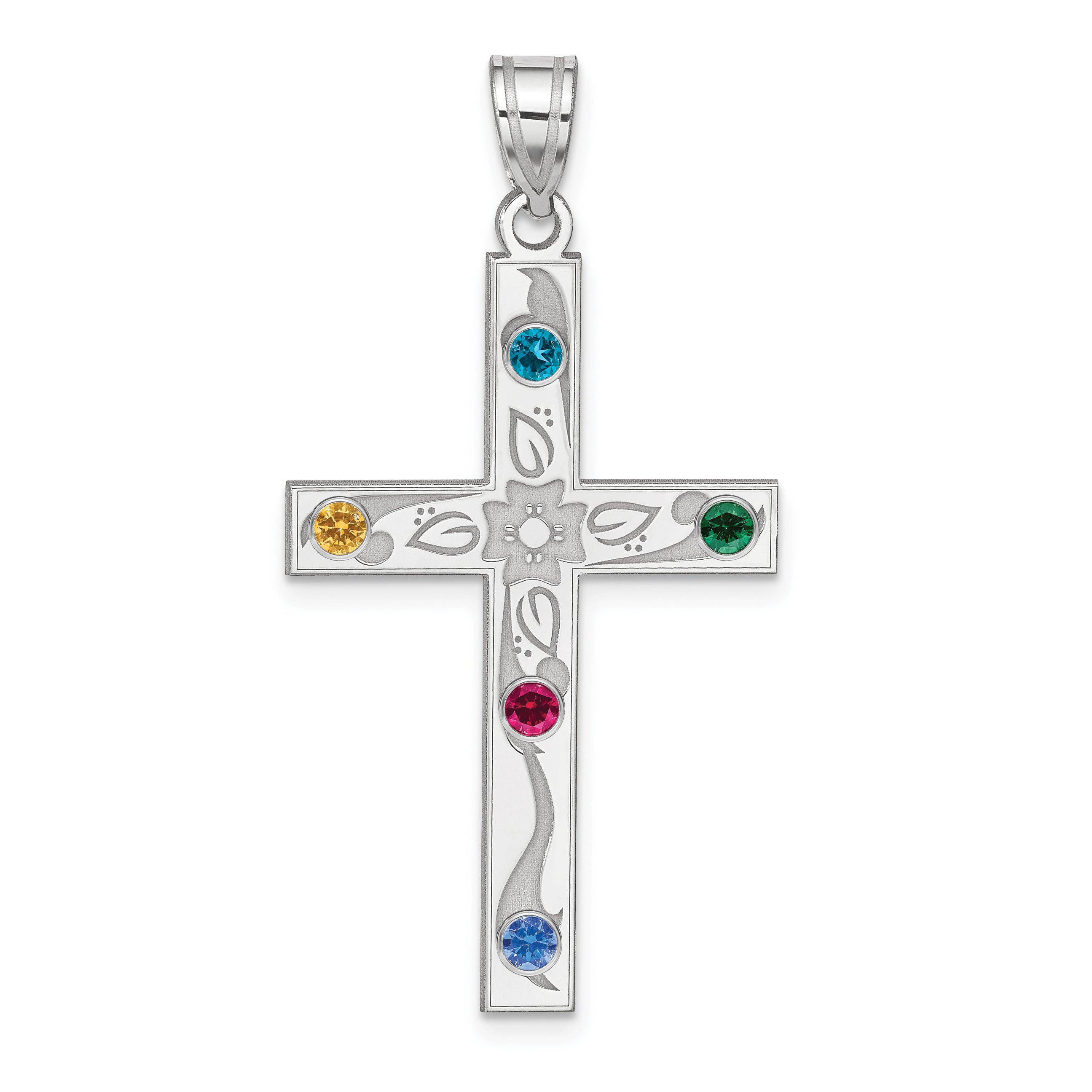 Sterling Silver Rh-plt Crystal Family Cross Pendant Main image