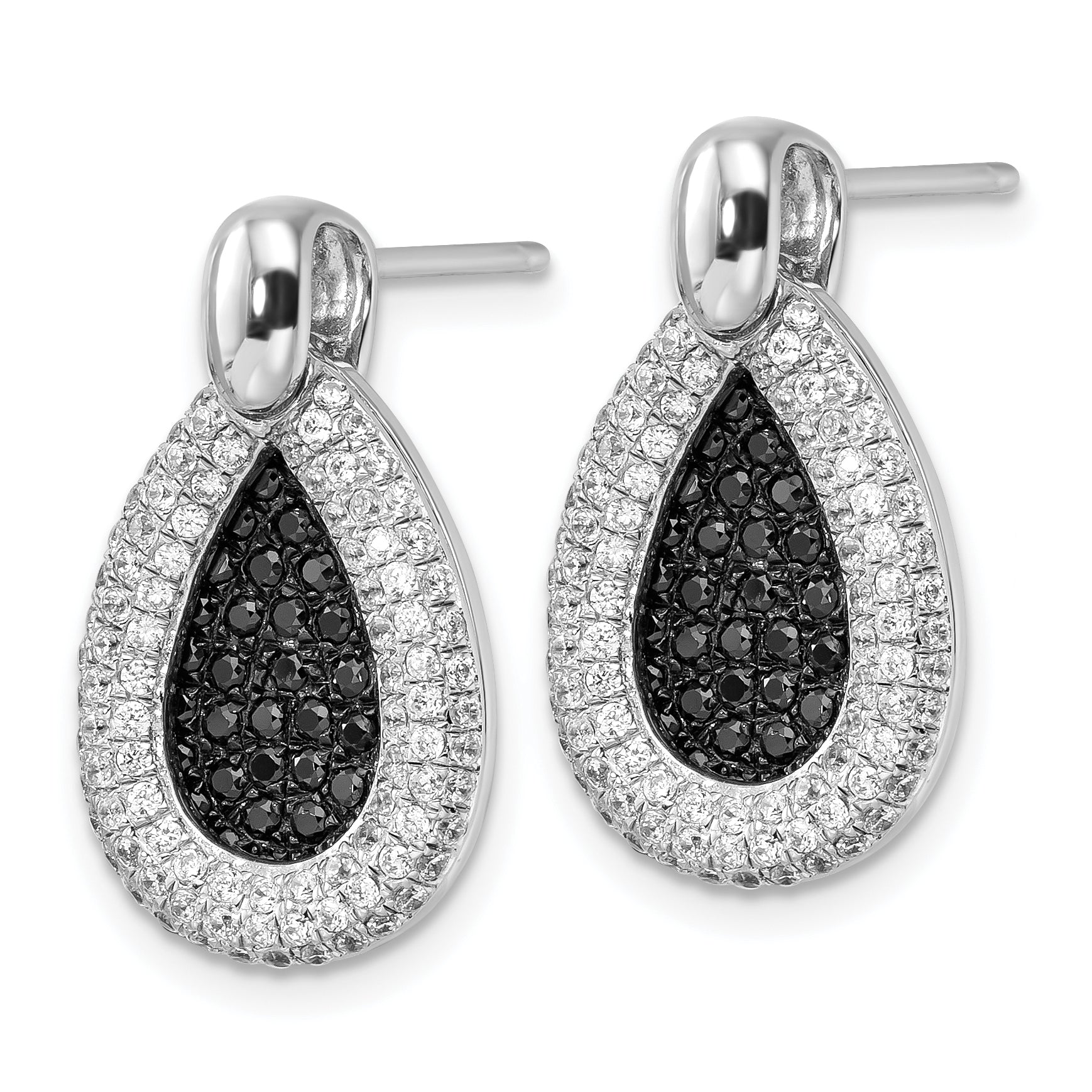 Sterling Silver Teardrop Earrings with Black CZ Stones Polished Secondary image