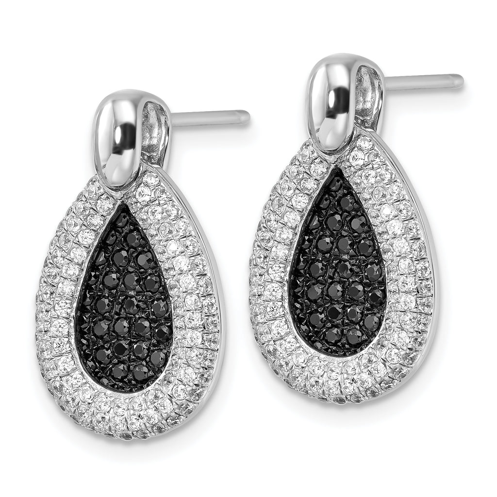 Sterling Silver Teardrop Earrings with Black CZ Stones Polished