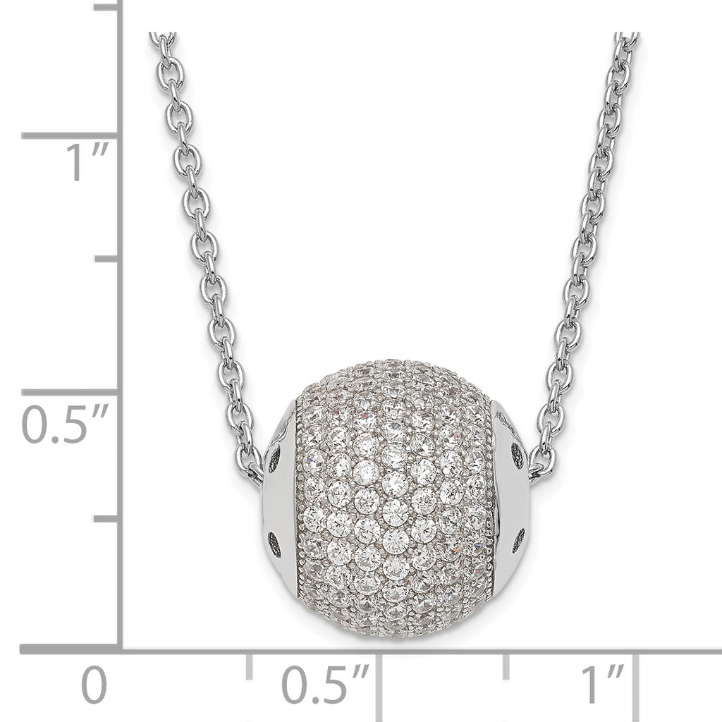 Sterling Silver 925 CZ Bead Necklace with Extender and Polished Charm