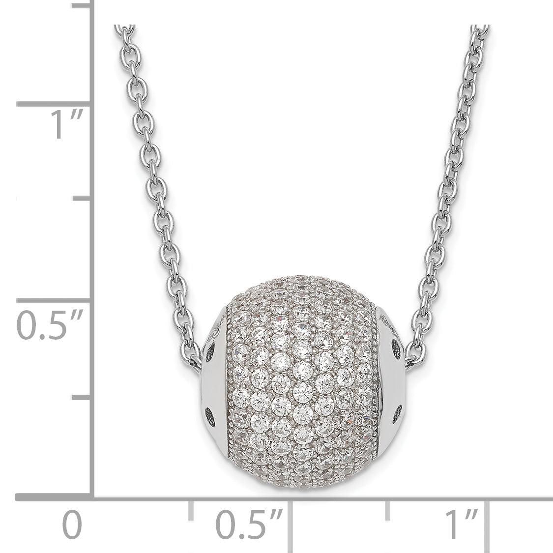 Sterling Silver 925 CZ Bead Necklace with Extender and Polished Charm