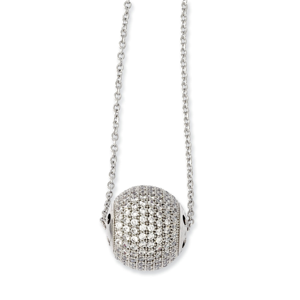 Sterling Silver 925 CZ Bead Necklace with Extender and Polished Charm