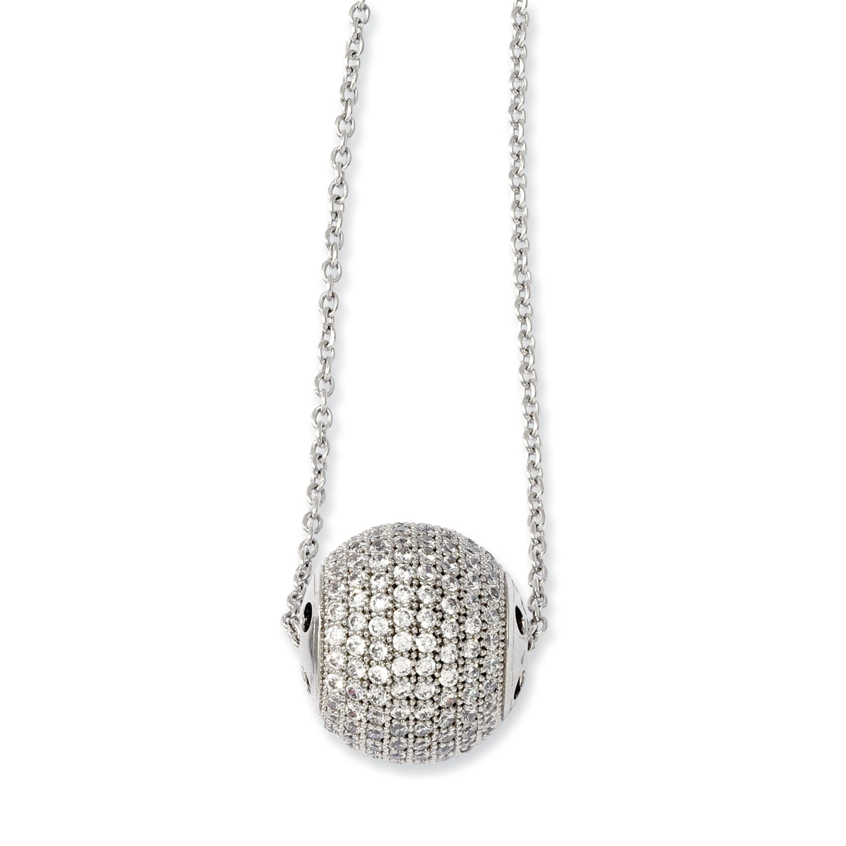 Sterling Silver 925 CZ Bead Necklace with Extender and Polished Charm