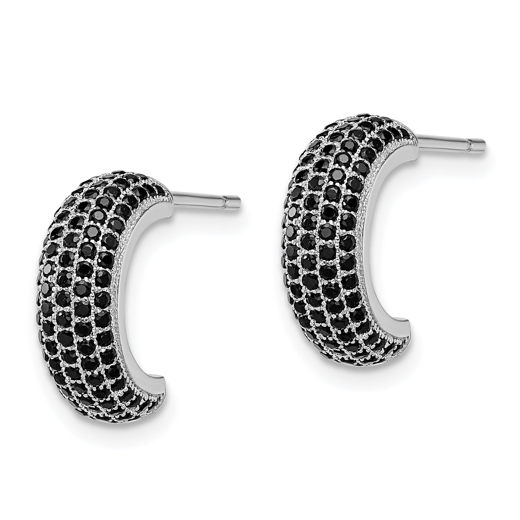 Brilliant Embers Sterling Silver J-Hoop Earrings with 198 Black CZ Stones Secondary image
