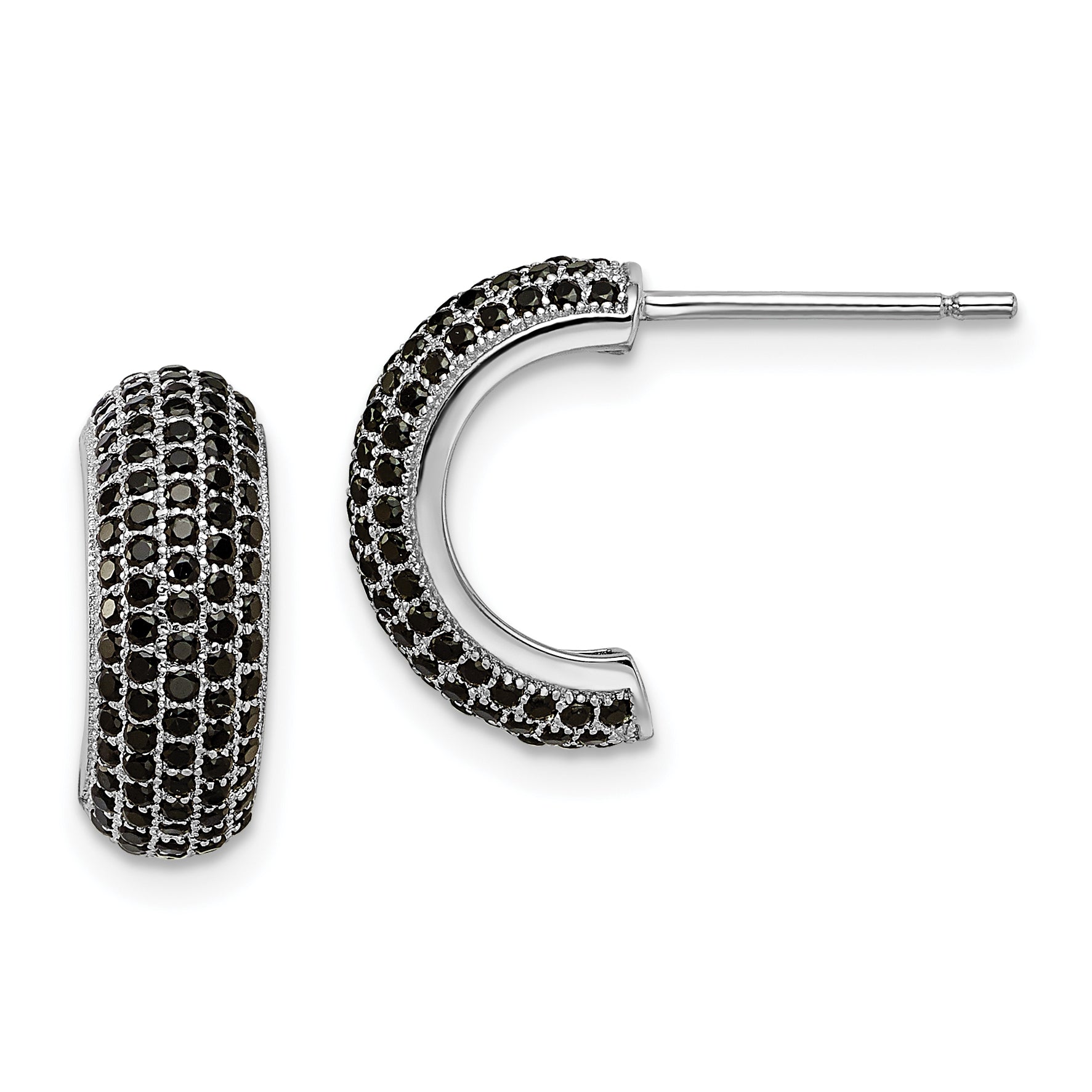 Brilliant Embers Sterling Silver Rhodium-plated 198 Stone Black Micro Pav‚ CZ J Hoop Post Earrings Main image