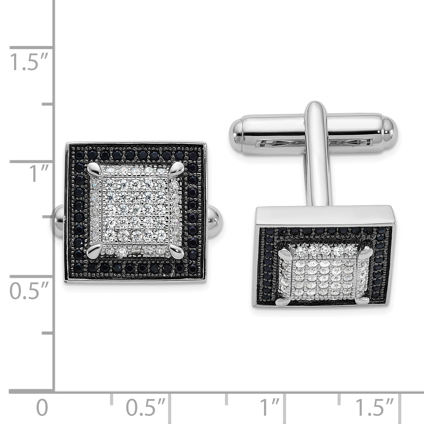 Sterling Silver Rhodium-Plated Cuff Links with 162 Black & White CZ Stones