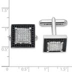 Sterling Silver Rhodium-Plated Cuff Links with 162 Black & White CZ Stones