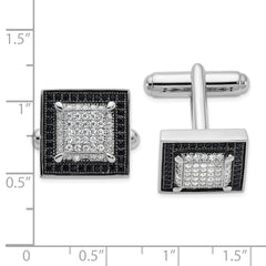 Sterling Silver Rhodium-Plated Cuff Links with 162 Black & White CZ Stones