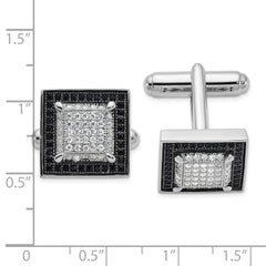 Brilliant Embers Sterling Silver Rhodium-plated 162 Stone Micro Pav‚ Black and White CZ Cuff Links