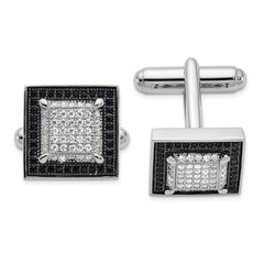 Brilliant Embers Sterling Silver Rhodium-plated 162 Stone Micro Pav‚ Black and White CZ Cuff Links