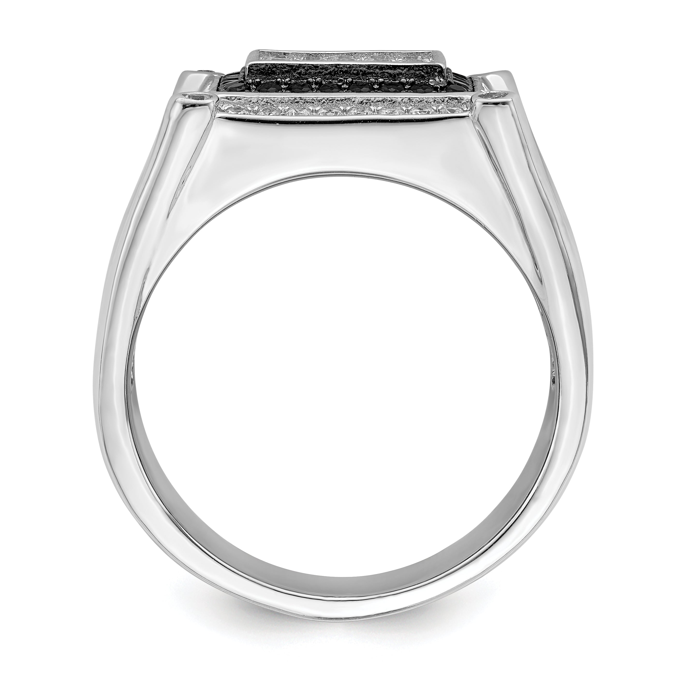 Brilliant Embers Sterling Silver Rhodium-plated 113 Stone Micro PavÃƒÂ¢Ã‚â‚¬Ã‚Å¡ CZ Black and White Men's Ring Secondary image