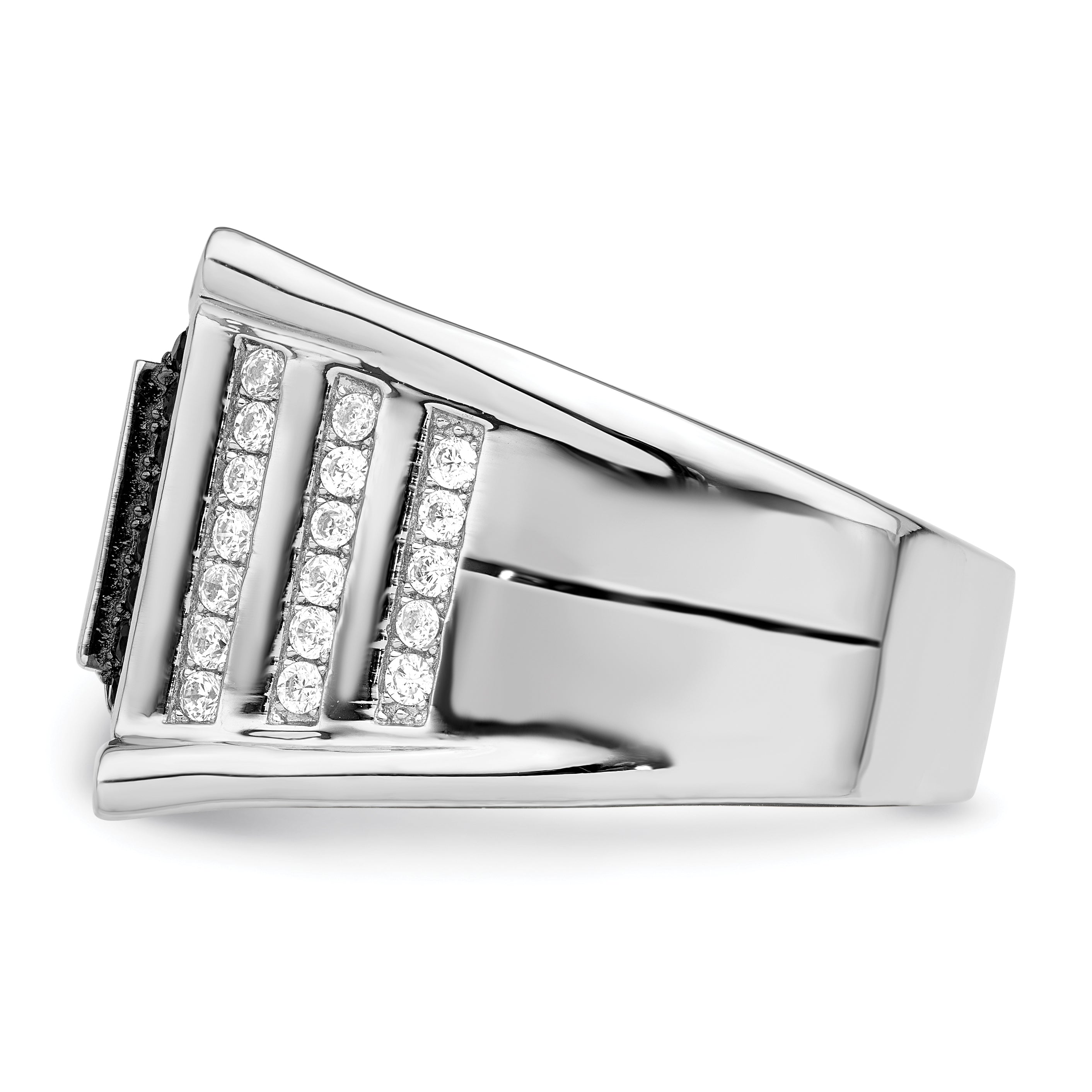 Brilliant Embers Sterling Silver Rhodium-plated 113 Stone Micro PavÃƒÂ¢Ã‚â‚¬Ã‚Å¡ CZ Black and White Men's Ring