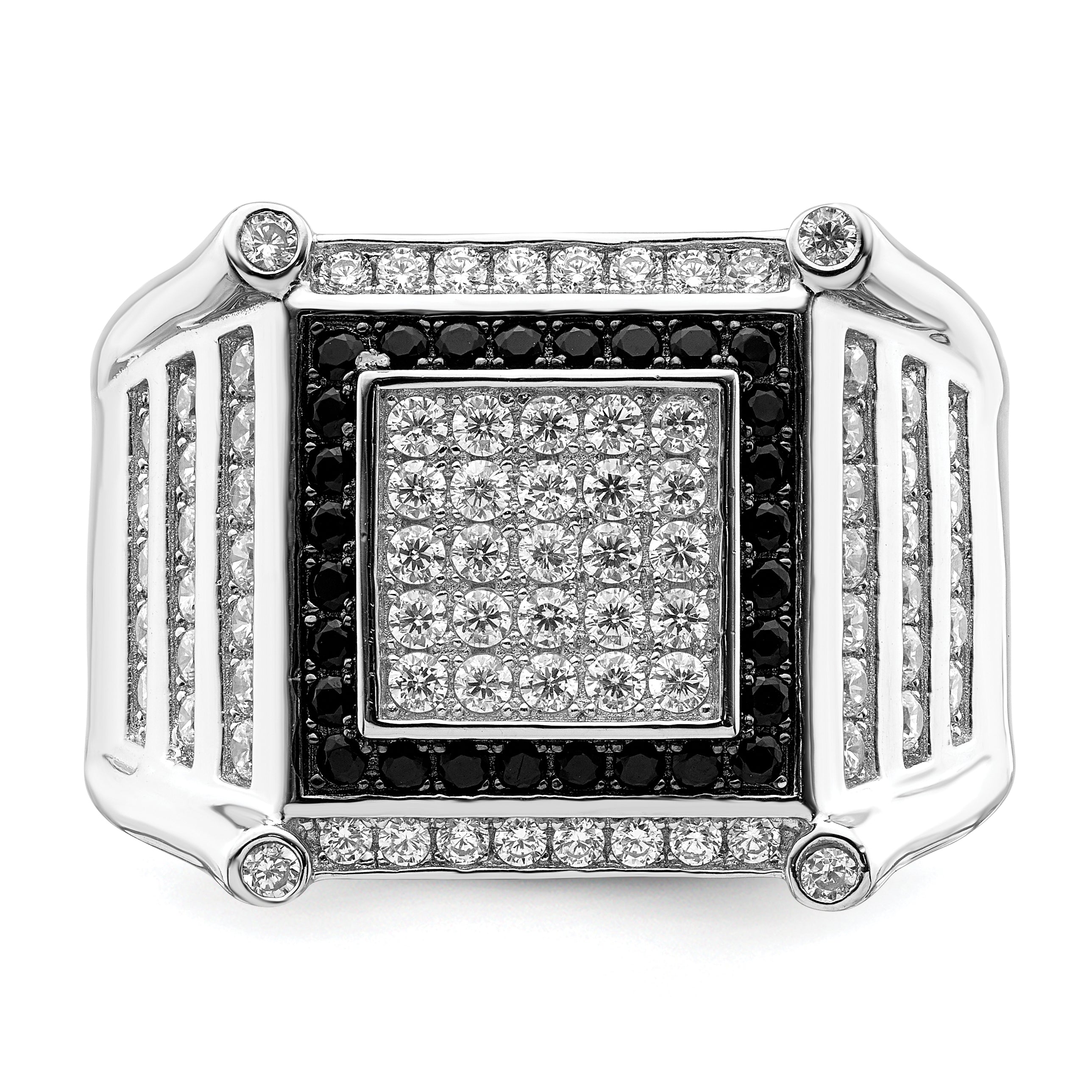 Brilliant Embers Sterling Silver Rhodium-plated 113 Stone Micro PavÃƒÂ¢Ã‚â‚¬Ã‚Å¡ CZ Black and White Men's Ring