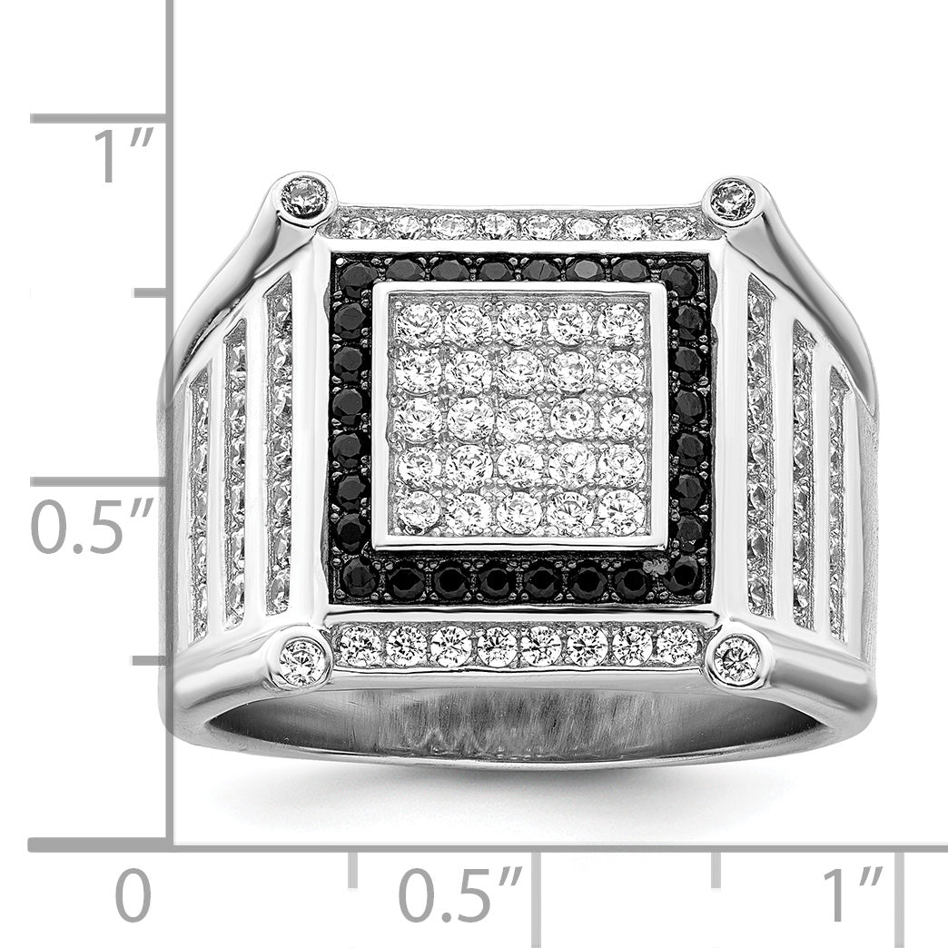 Brilliant Embers Sterling Silver Rhodium-plated 113 Stone Micro PavÃƒÂ¢Ã‚â‚¬Ã‚Å¡ CZ Black and White Men's Ring
