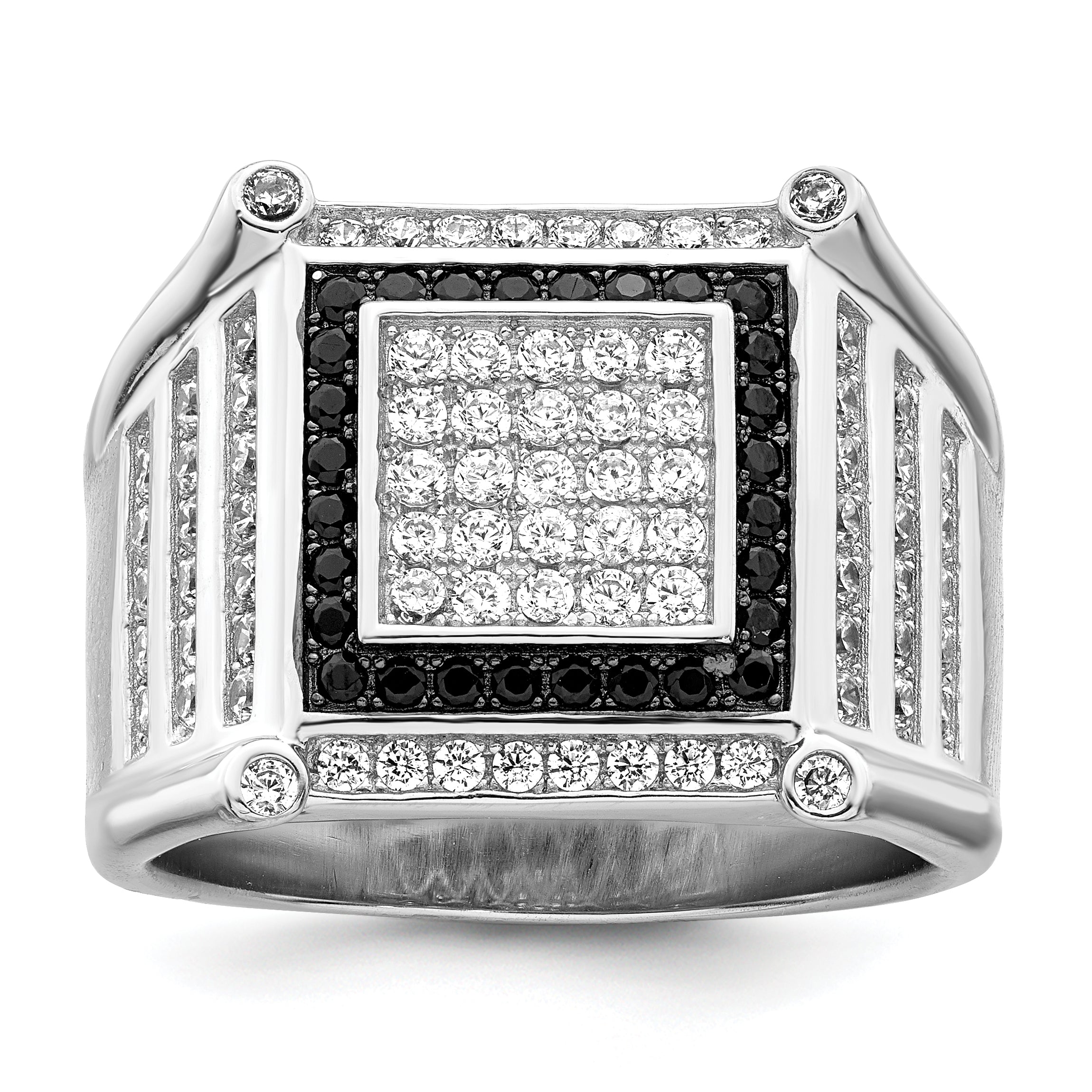 Brilliant Embers Sterling Silver Rhodium-plated 113 Stone Micro Pav‚ CZ Black and White Men's Ring Main image
