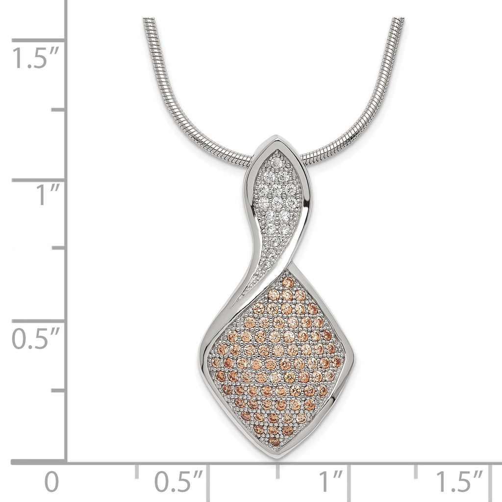 Sterling Silver 925 Polished Necklace with CZ Yellow Accents and Extender