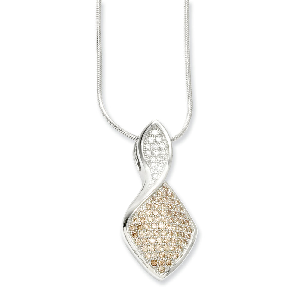 Sterling Silver 925 Polished Necklace with CZ Yellow Accents and Extender