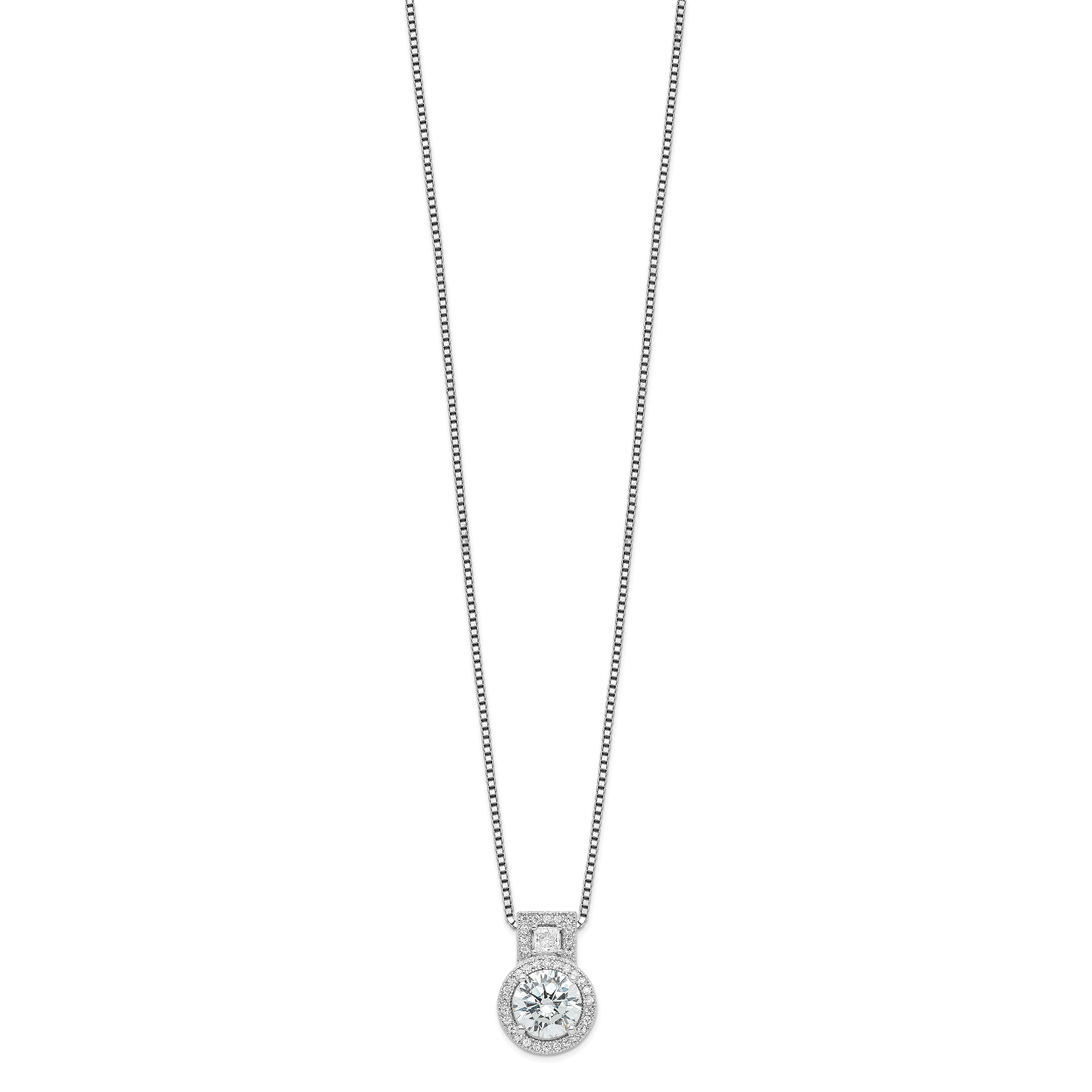 Brilliant Embers Sterling Silver Rhodium-plated 39 Stone 18 inch Micro PavÃƒÆ’Ã†â€™Ãƒâ€šÃ‚Â¢ÃƒÆ’Ã‚Â¢Ãƒâ€šÃ¢â‚¬Å¡Ãƒâ€šÃ‚Â¬ÃƒÆ’Ã¢â‚¬Â¦Ãƒâ€šÃ‚Â¡ Halo CZ Necklace with 2 Inch Extender Secondary image