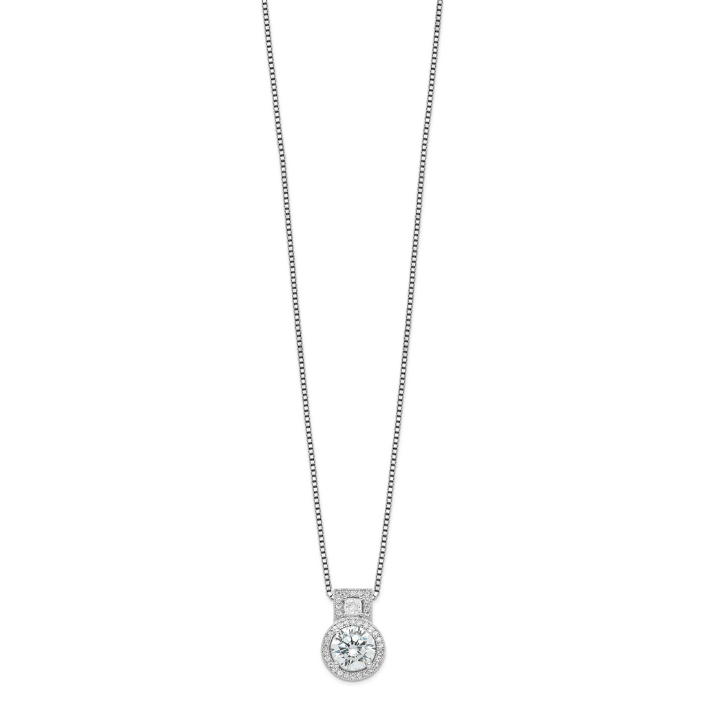 Brilliant Embers Sterling Silver Rhodium-plated 39 Stone 18 inch Micro PavÃƒÆ’Ã†â€™Ãƒâ€šÃ‚Â¢ÃƒÆ’Ã‚Â¢Ãƒâ€šÃ¢â‚¬Å¡Ãƒâ€šÃ‚Â¬ÃƒÆ’Ã¢â‚¬Â¦Ãƒâ€šÃ‚Â¡ Halo CZ Necklace with 2 Inch Extender
