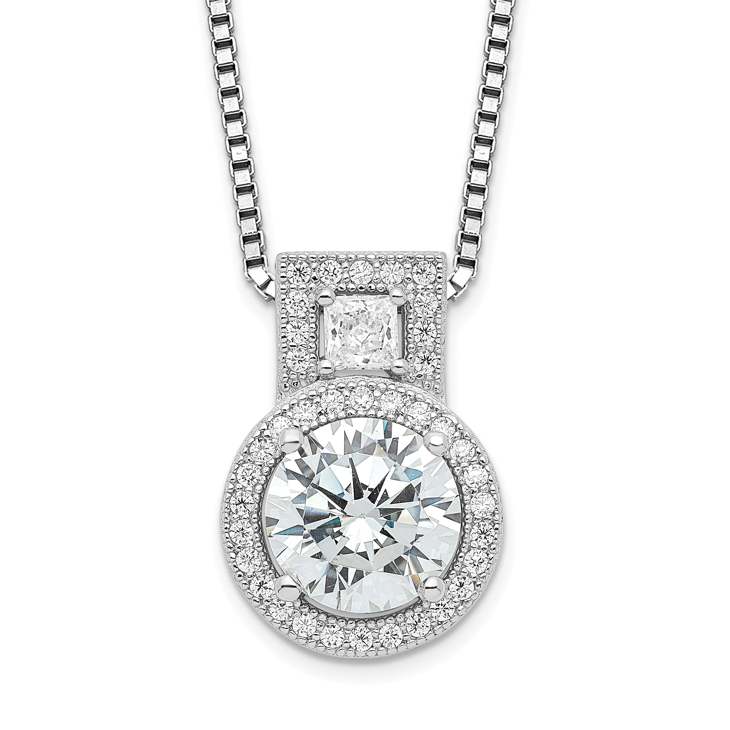 Brilliant Embers Sterling Silver Rhodium-plated 39 Stone 18 inch Micro Pav‚ Halo CZ Necklace with 2 Inch Extender Main image