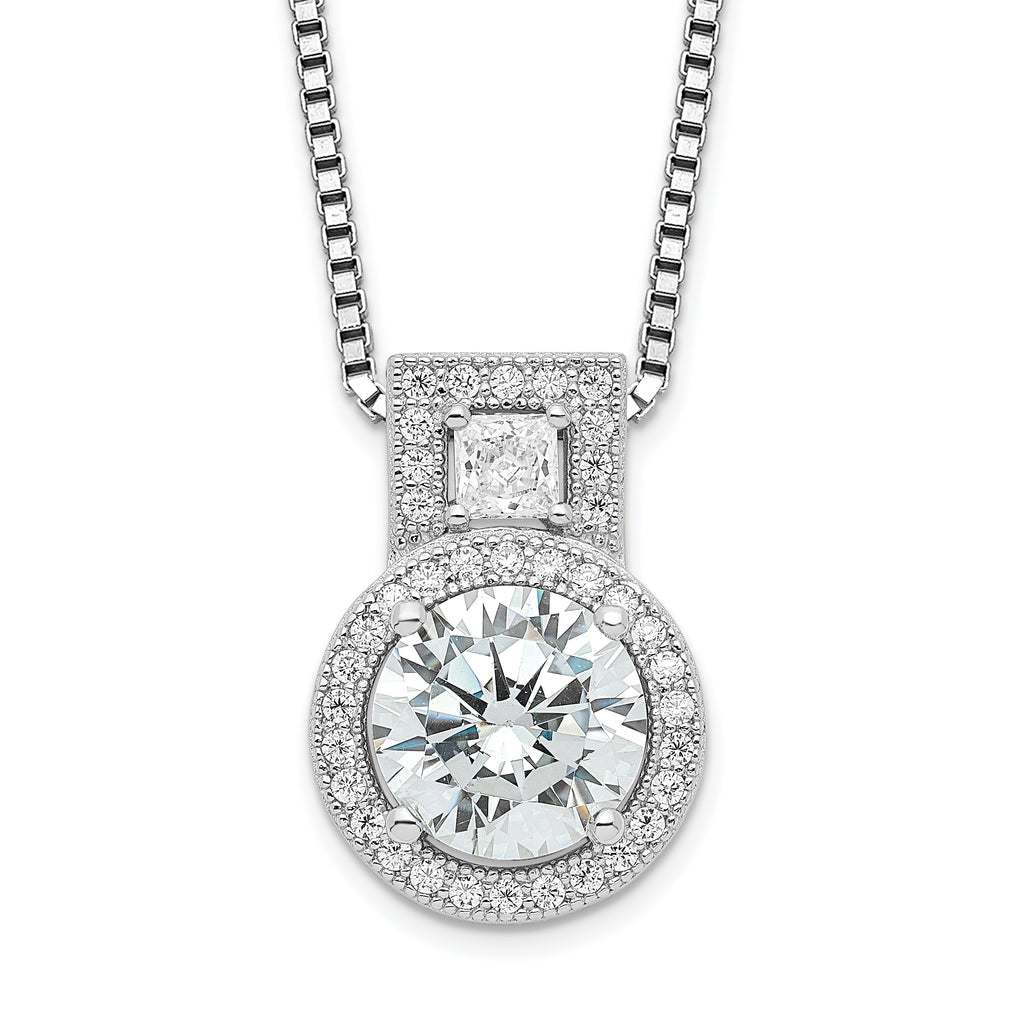 Brilliant Embers Sterling Silver Rhodium-plated 39 Stone 18 inch Micro Pav‚ Halo CZ Necklace with 2 Inch Extender