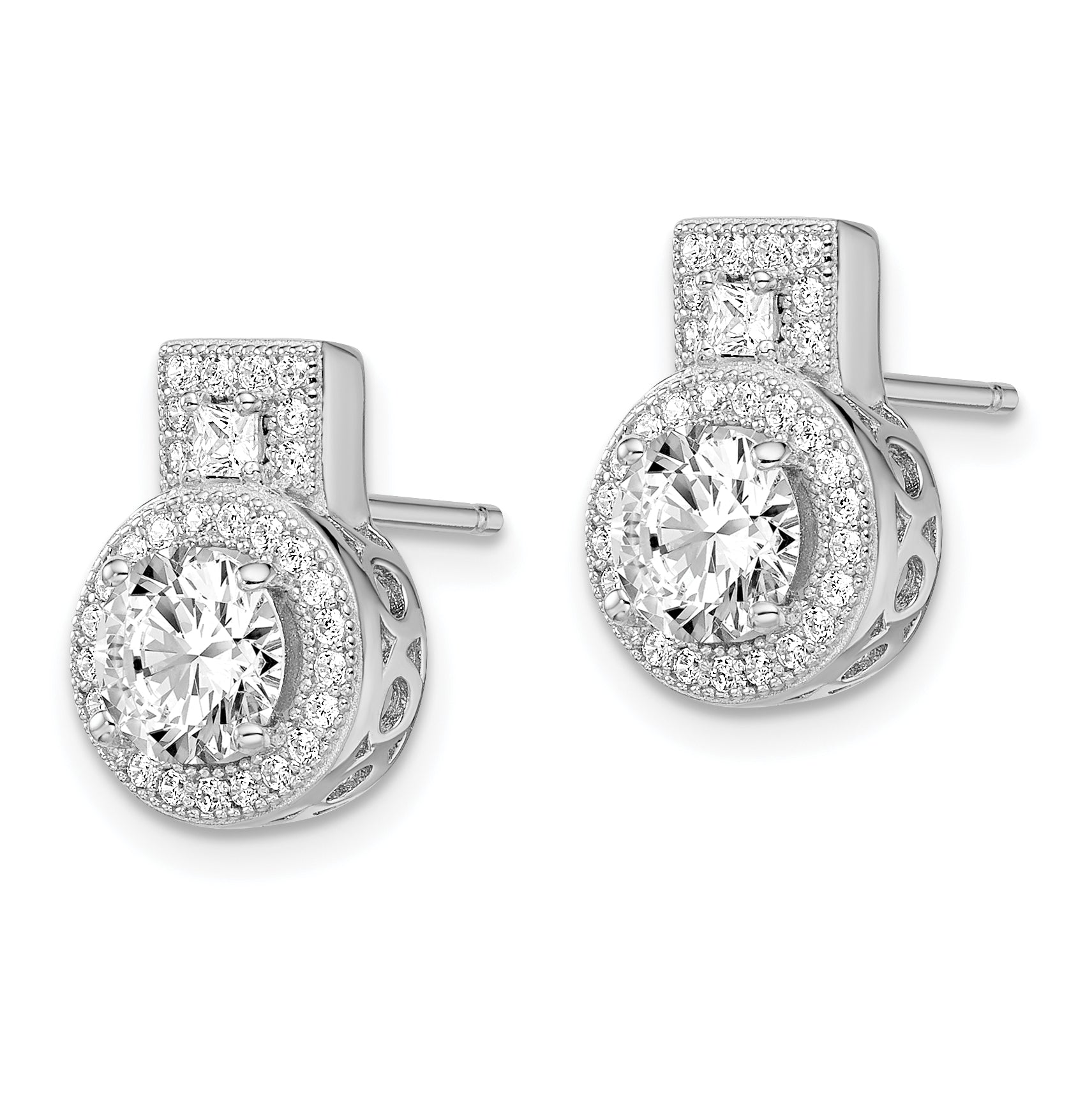 Sophia Jewelers 925 Sterling Silver Halo CZ Button Earrings Polished Elegance