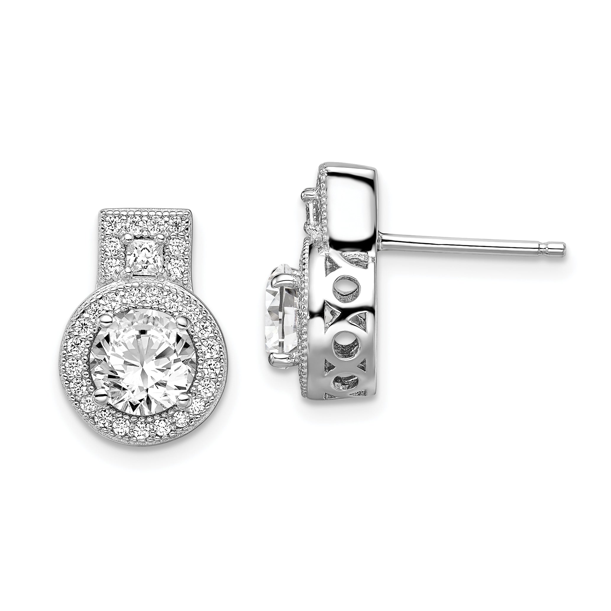 Brilliant Embers Sterling Silver Rhodium-plated 62 Stone Micro Pav‚ Halo CZ Earrings Main image