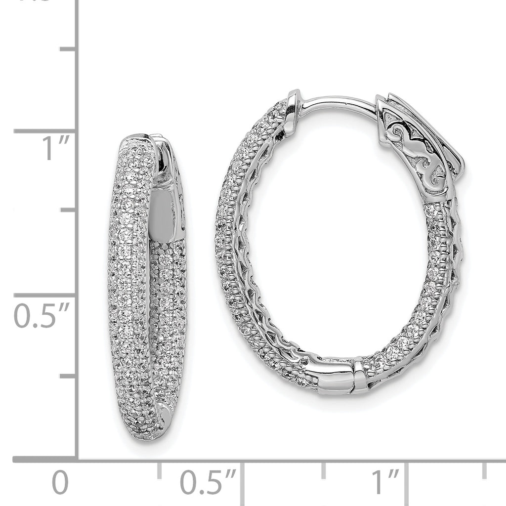 Sterling Shimmer Sterling Silver Rhodium-plated 200 Stone PavÃƒÆ’Ã‚Â¢ÃƒÂ¢Ã‚â€šÃ‚Â¬Ãƒâ€¦Ã‚Â¡ 1.1mm CZ In and Out Oval Hinged Hoop Earrings