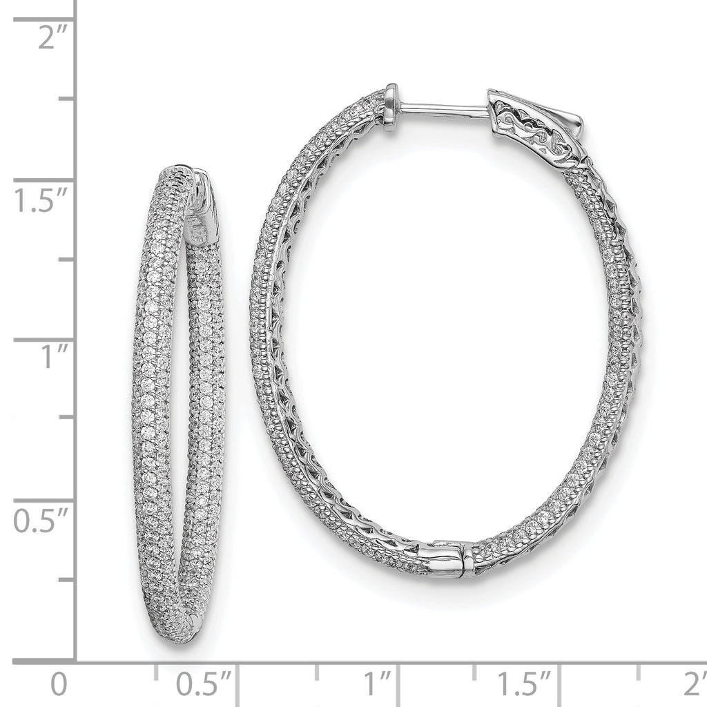 Sterling Shimmer Sterling Silver Rhodium-plated 400 Stone PavÃƒÆ’Ã‚Â¢ÃƒÂ¢Ã‚â€šÃ‚Â¬Ãƒâ€¦Ã‚Â¡ 1.1mm CZ In and Out Oval Hinged Hoop Earrings