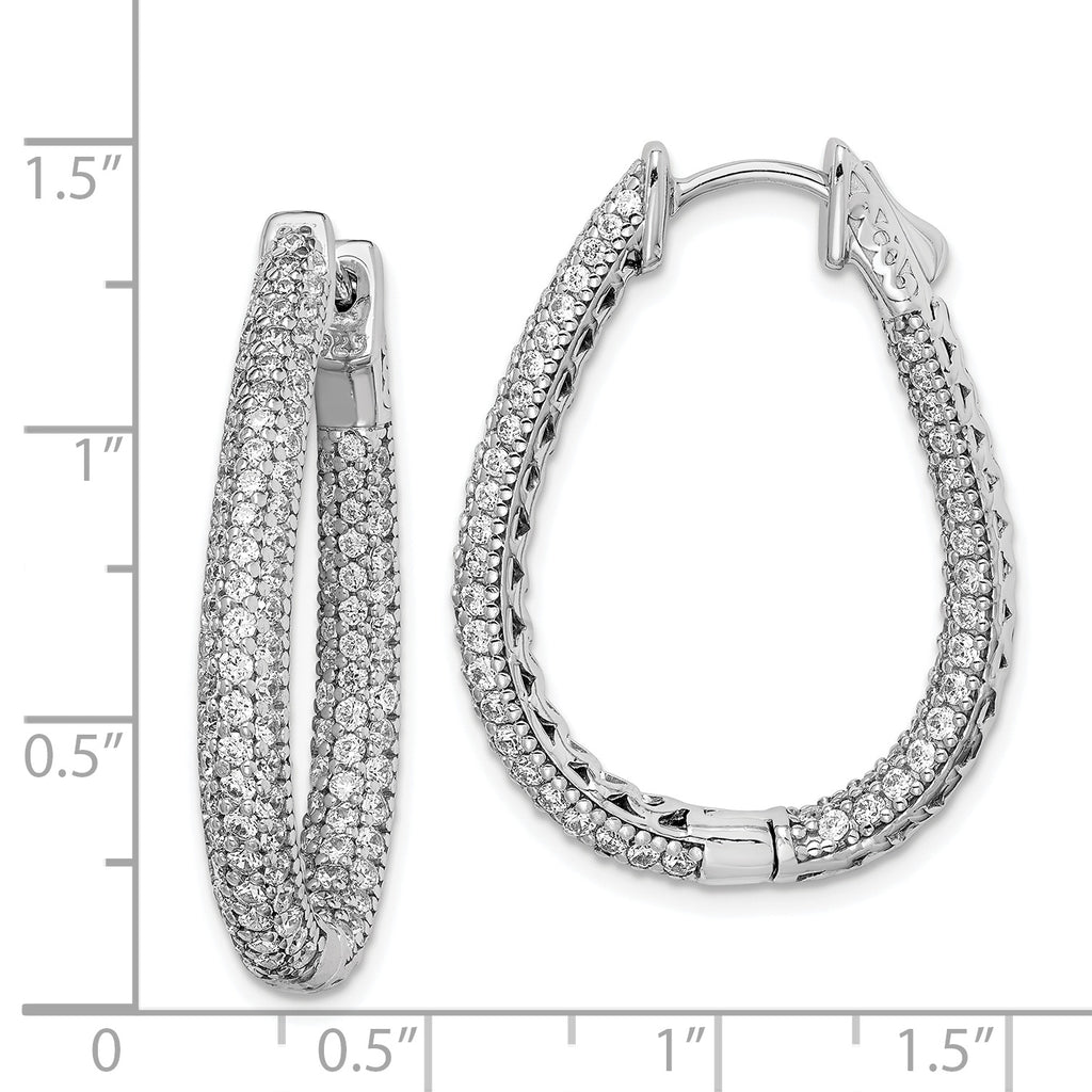Sterling Shimmer Sterling Silver Rhodium-plated 242 Stone PavÃƒÆ’Ã‚Â¢ÃƒÂ¢Ã‚â€šÃ‚Â¬Ãƒâ€¦Ã‚Â¡ 1.2mm-1.5mm CZ In and Out Teardrop Hinged Hoop Earrings