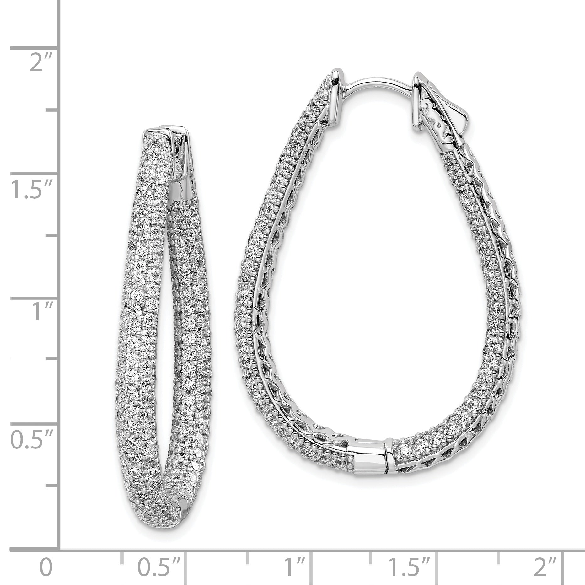 Sterling Shimmer Sterling Silver Rhodium-plated 308 Stone PavÃƒÆ’Ã‚Â¢ÃƒÂ¢Ã‚â€šÃ‚Â¬Ãƒâ€¦Ã‚Â¡ 1.2mm-1.5mm CZ In and Out Teardrop Hinged Hoop Earrings