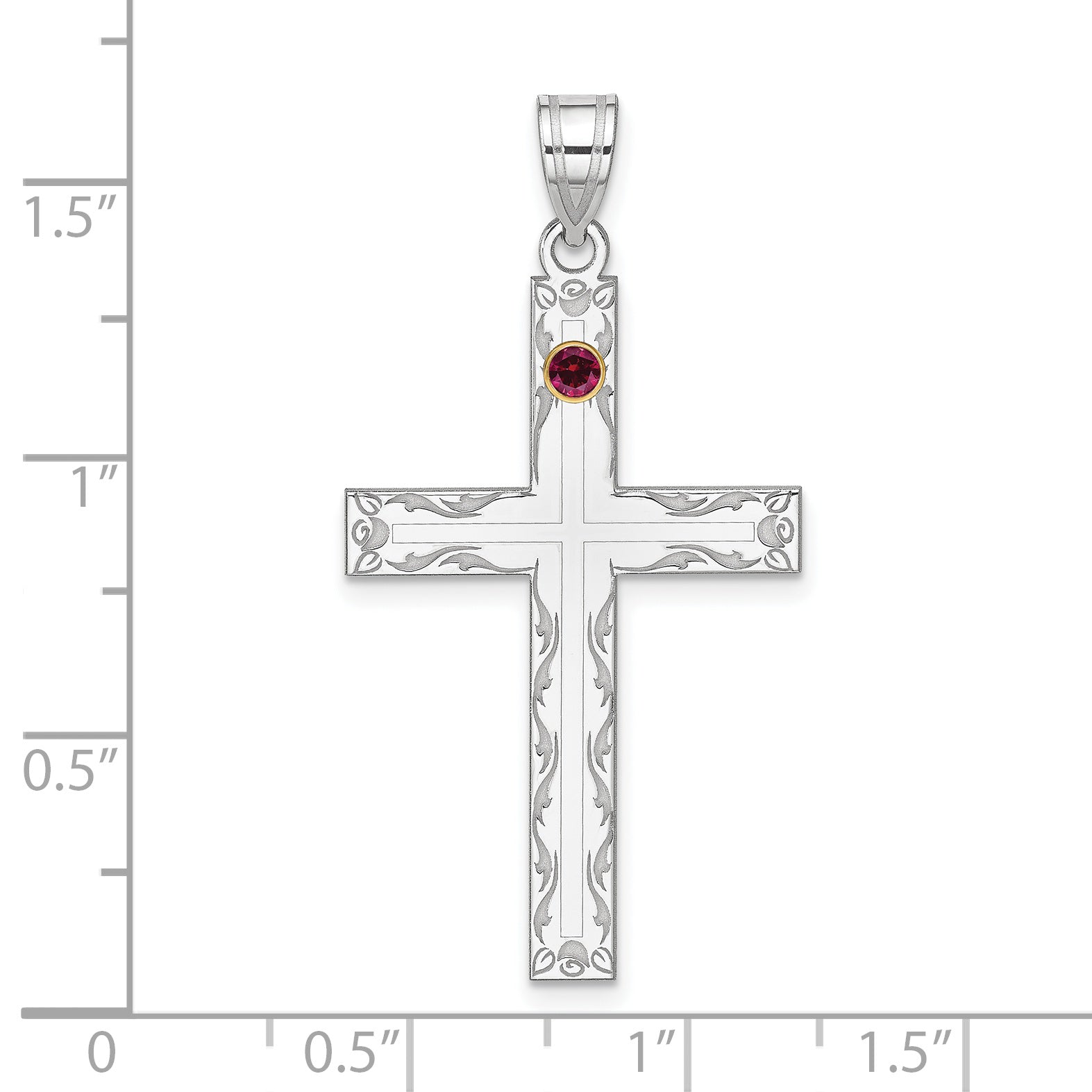 Sterling Silver Rh-plt/14k Bezel Crystal Family Cross Pendant Secondary image